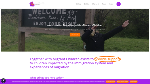 Screenshot of the Together With Migrant Children website