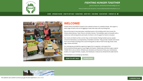 Screenshot of the Alnwick District Food Bank website