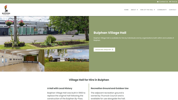 Screenshot of the Bulphan Village Hall CIO website