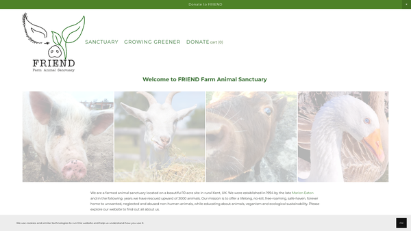 Screenshot of the Friend Farm Animal Sanctuary website