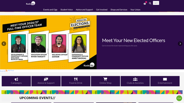 Screenshot of the Keele University Students' Union website