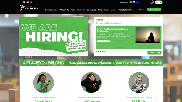 Screenshot of the Staffordshire Students' Union website