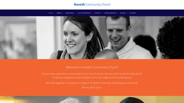 Screenshot of the Roxeth Community Church website