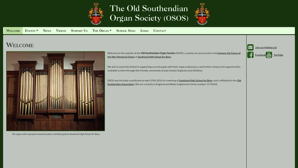 Screenshot of the Old Southendian Organ Society website