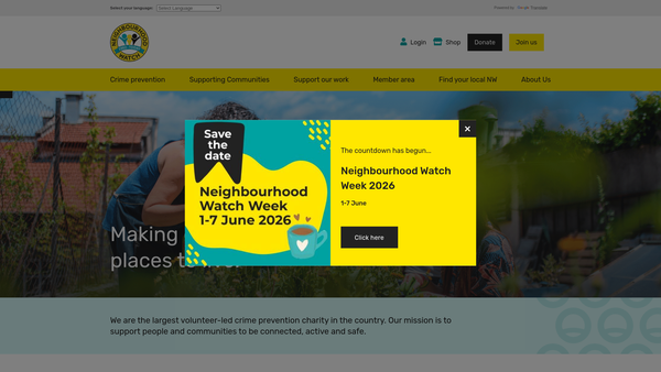 Screenshot of the Neighbourhood Watch Network website