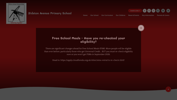 Screenshot of the Bidston Avenue Home School Partnership website