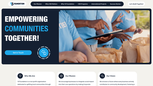 Screenshot of the 13 Foundation website