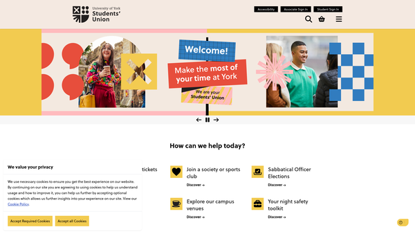 Screenshot of the University Of York Students' Union website