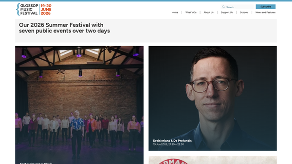 Screenshot of the Glossop Concert Society website