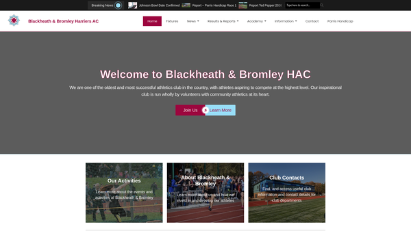 Screenshot of the Blackheath & Bromley Harriers Ac website