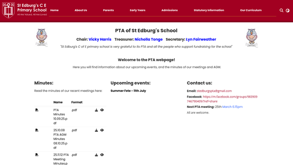 Screenshot of the St. Edburg's PTA website