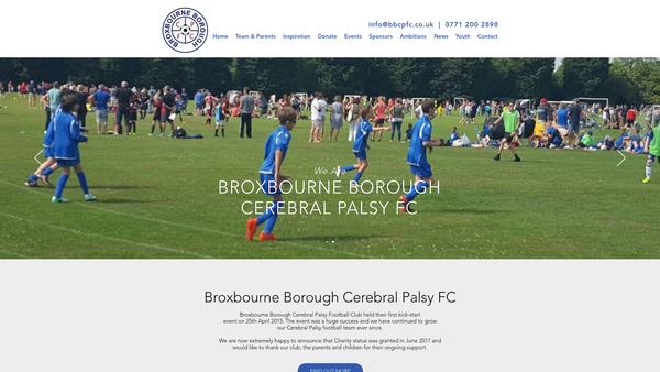 Screenshot of the Broxbourne Borough Cerebral Palsy Football Club website