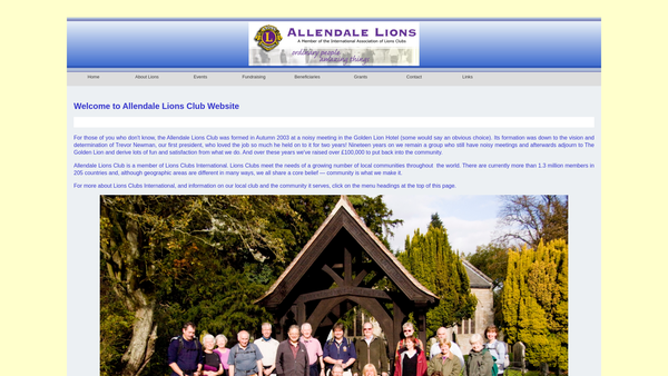 Screenshot of the Allendale Lions Club website