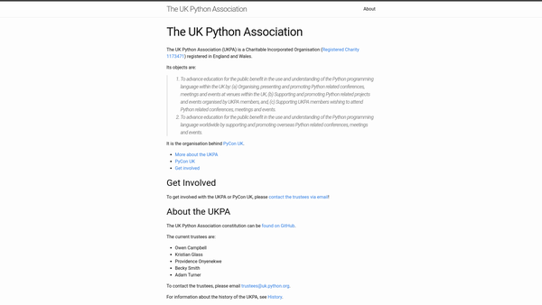 Screenshot of the The UK Python Association website