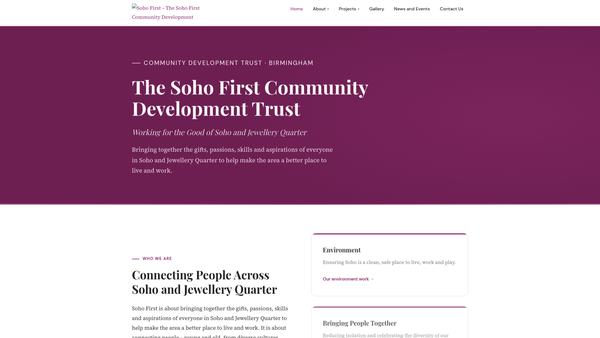 Screenshot of the Soho First Community Development Trust website