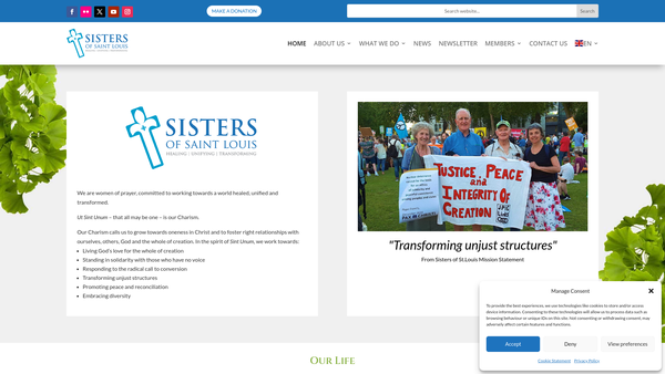 Screenshot of the English Mission Of The Sisters Of St. Louis CIO website