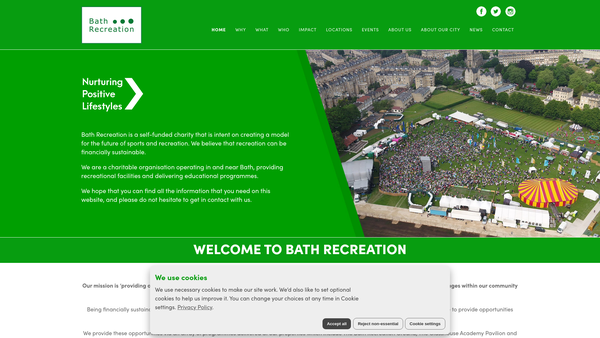 Screenshot of the Bath Recreation Limited website