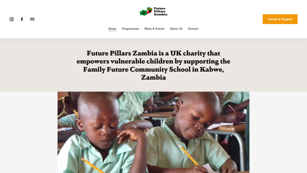 Screenshot of the Future Pillars (Zambia) website