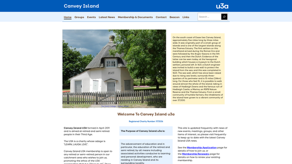 Screenshot of the Canvey Island U3A website