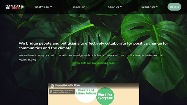 Screenshot of the Hope For The Future website