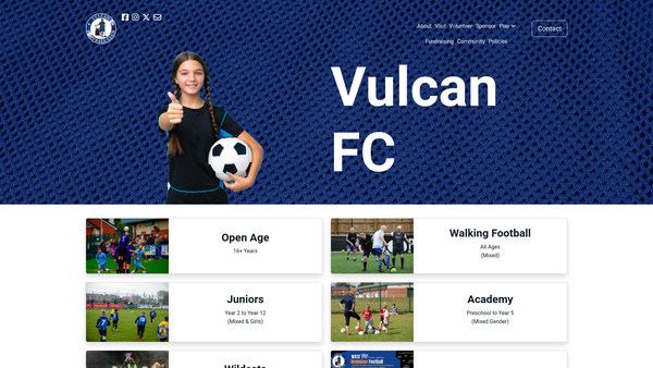 Screenshot of the Vulcan Football Club website