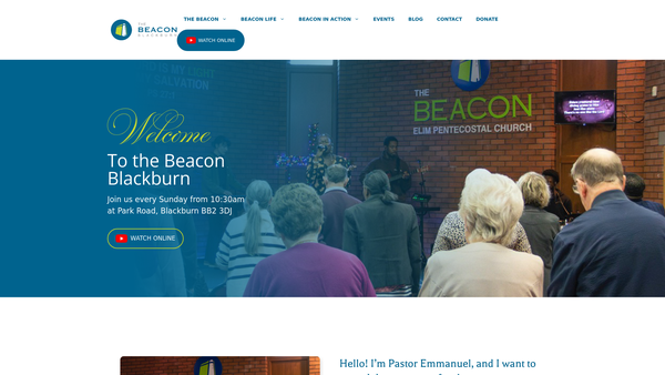 Screenshot of the The Beacon Elim Churches website