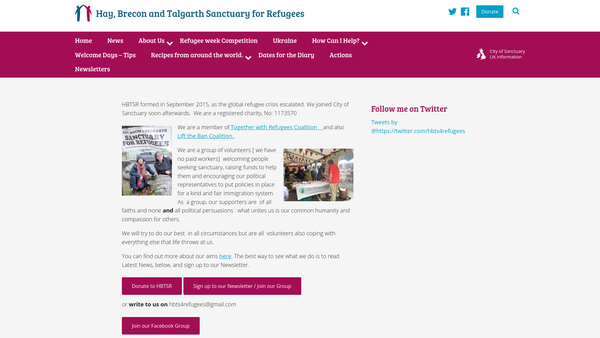 Screenshot of the Hay,brecon And Talgarth Sanctuary For Refugees website