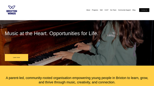 Screenshot of the Brixton Wings website