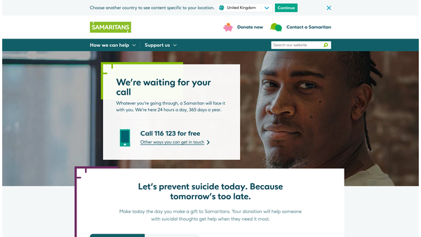 Screenshot of the Samaritans Of North Herts & Stevenage website