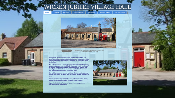 Screenshot of the Wicken Jubilee Village Hall CIO website