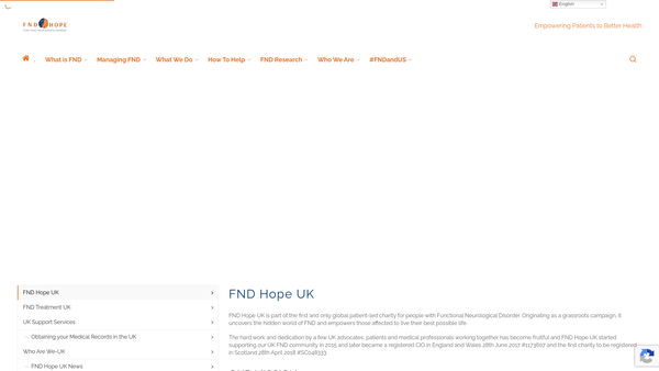 Screenshot of the Fnd Hope UK website