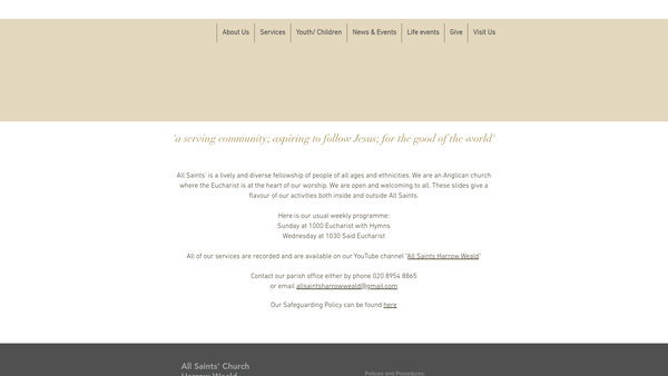 Screenshot of the The Parochial Church Council Of The Ecclesiastical Parish Of All Saints Harrow Weald website