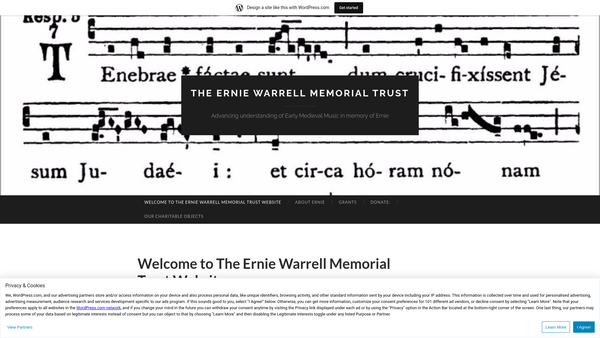 Screenshot of the The Ernie Warrell Memorial Trust website