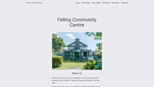 Screenshot of the Felling Community Association CIO website