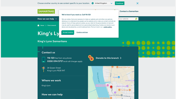 Screenshot of the King's Lynn Samaritans website