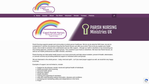 Screenshot of the Capel Parish Nurses website