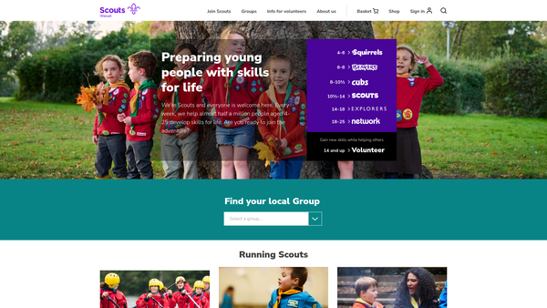 Screenshot of the Walsall North Scout District website