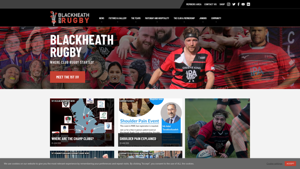 Screenshot of the Blackheath Rugby Charitable Trust website