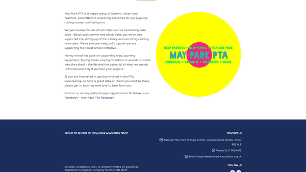 Screenshot of the May Park PTA website