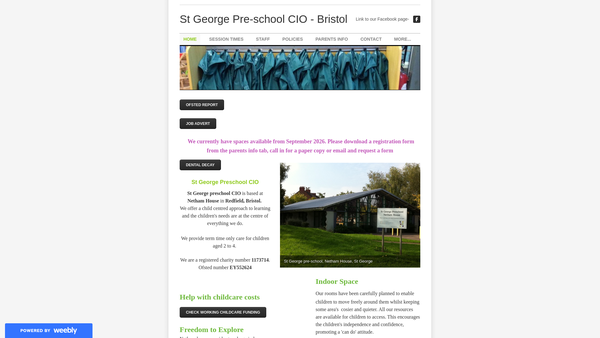 Screenshot of the St George Pre-School CIO website