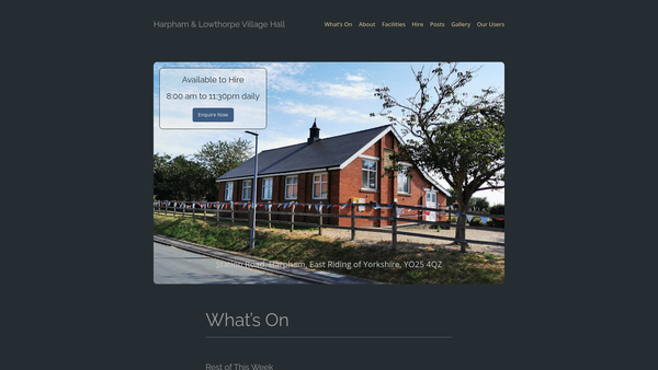 Screenshot of the Harpham & Lowthorpe Village Hall website