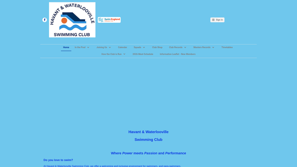 Screenshot of the Havant & Waterlooville Swimming Club website