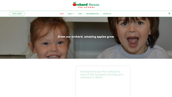 Screenshot of the Orchard House Pre-School website