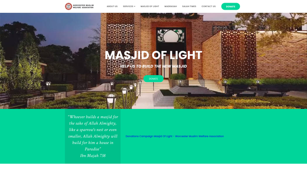 Screenshot of the Worcester Muslim Welfare Association website
