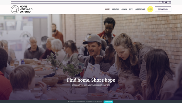 Screenshot of the Hope Vineyard Church Oxford website