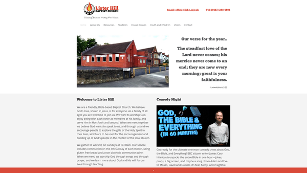 Screenshot of the Lister Hill Baptist Church website