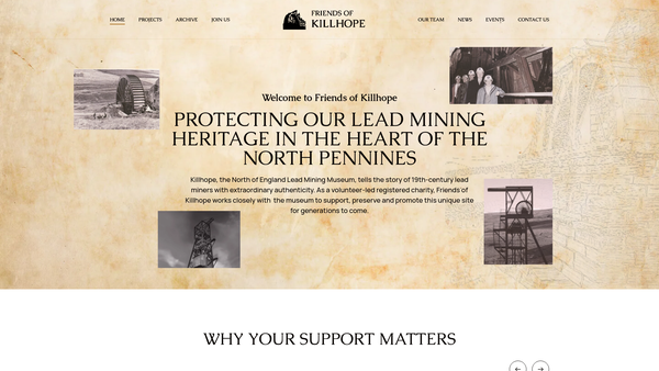 Screenshot of the Friends Of Killhope website