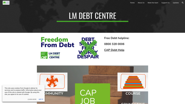 Screenshot of the Lancaster, Morecambe And District Churches Debt Centre website