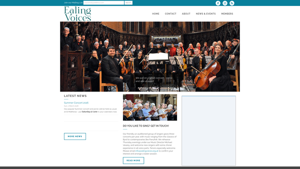 Screenshot of the Ealing Common Choir website