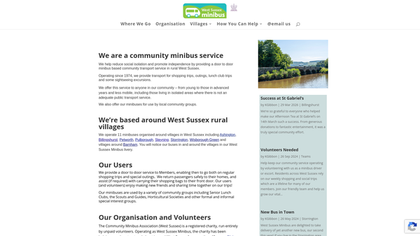 Screenshot of the Community Minibus Association (West Sussex) website